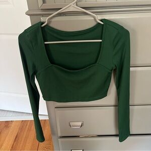 Green Long Sleeve Crop Top